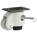 Foot Master Leveling Caster, Ratchet, 50 mm PU Wheel, 2-1/2 x 3-1/4 Plate, Swivel, 250 kg Cap, NBR Pad, Ivory GDR-60-F-HUP-PUS